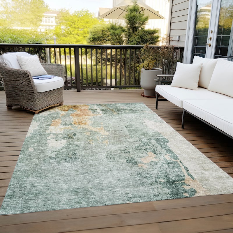 Machine Washable Indoor/ Outdoor Abstract Watercolor Chantille Rug