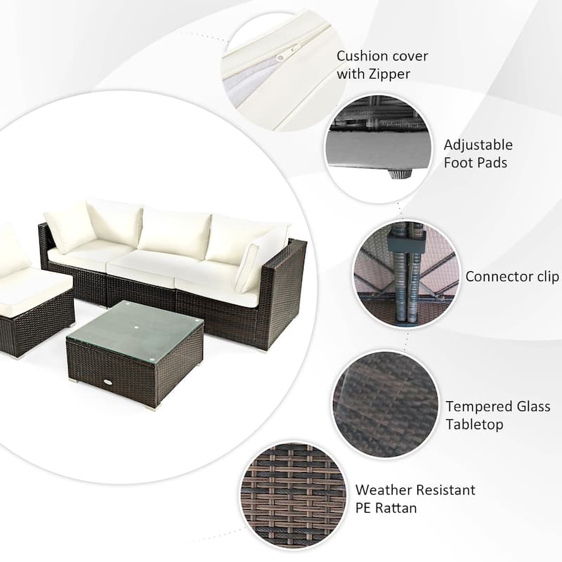 Costway 6PCS Patio Rattan Furniture Set 42'' Fire Pit Table Cover Sofa - See Details
