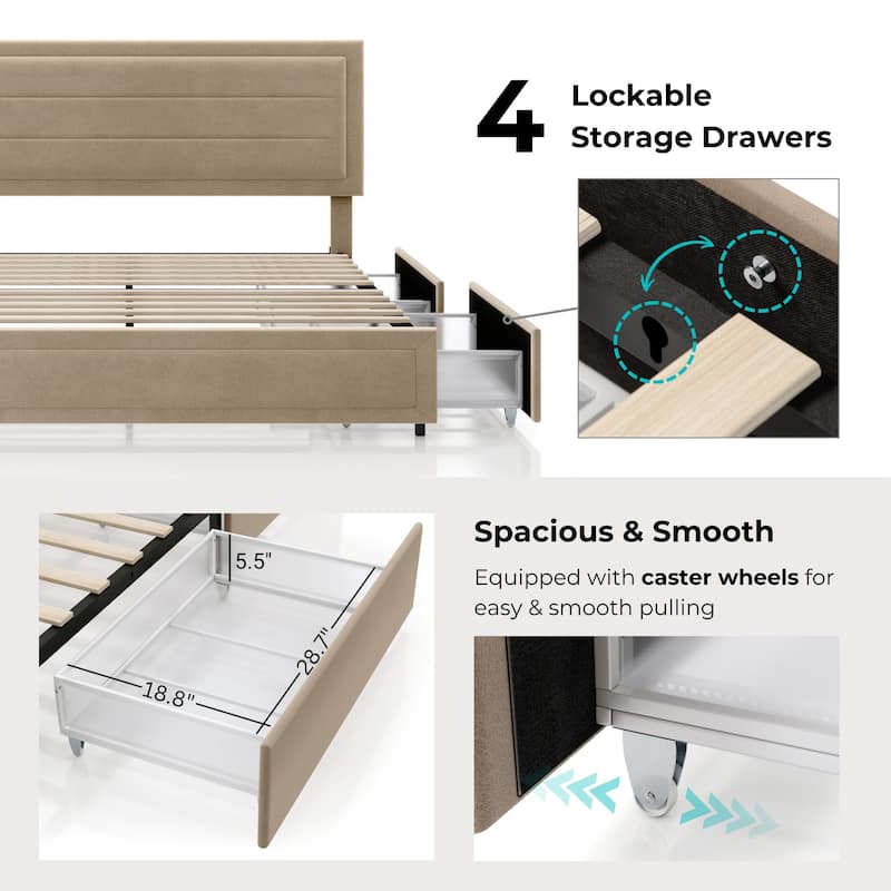 Furniture of America Jacinth Modern Velvet 4-Drawer Full Storage Platform Bed