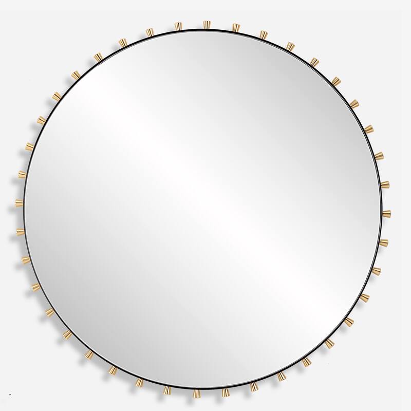 Round Framed Wall Mirror with Tapered Pegs - 37.25" - Matte Black