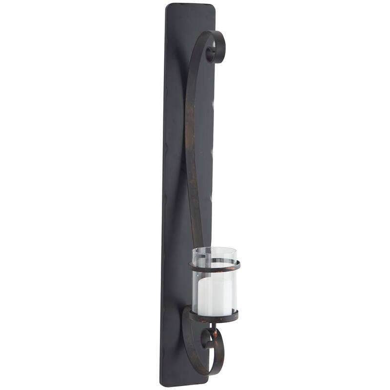 Black Metal Long Pillar Scroll Wall Sconce - 8 x 5 x 36