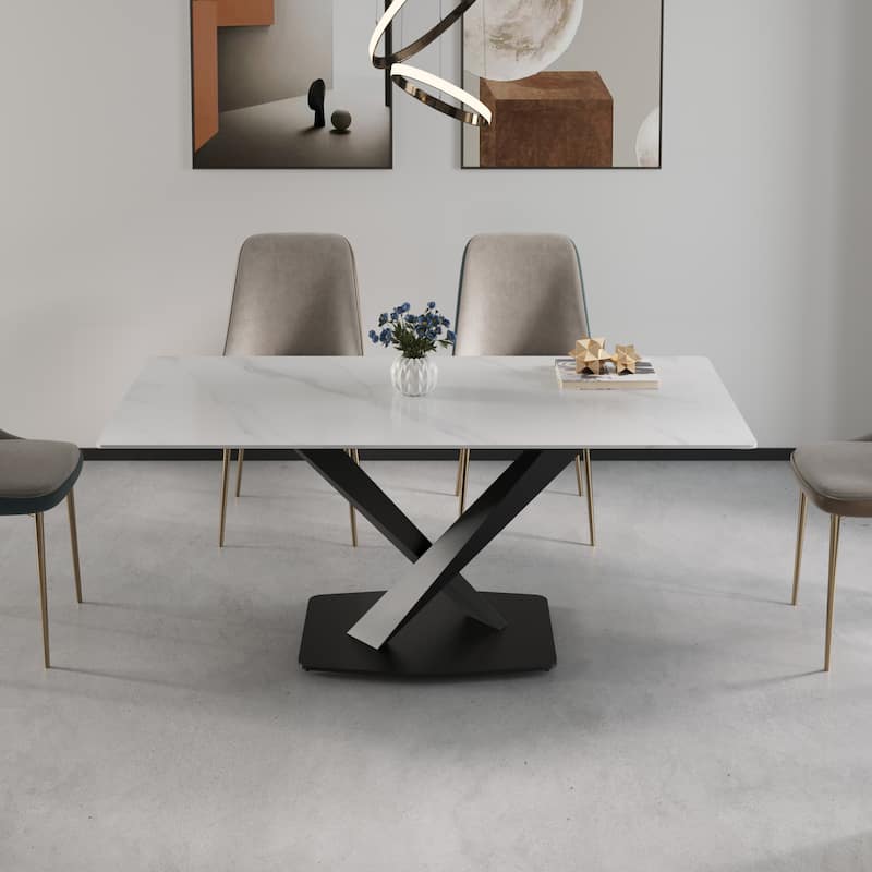 71" X-base Modern Rectagular White Marble Dining Table