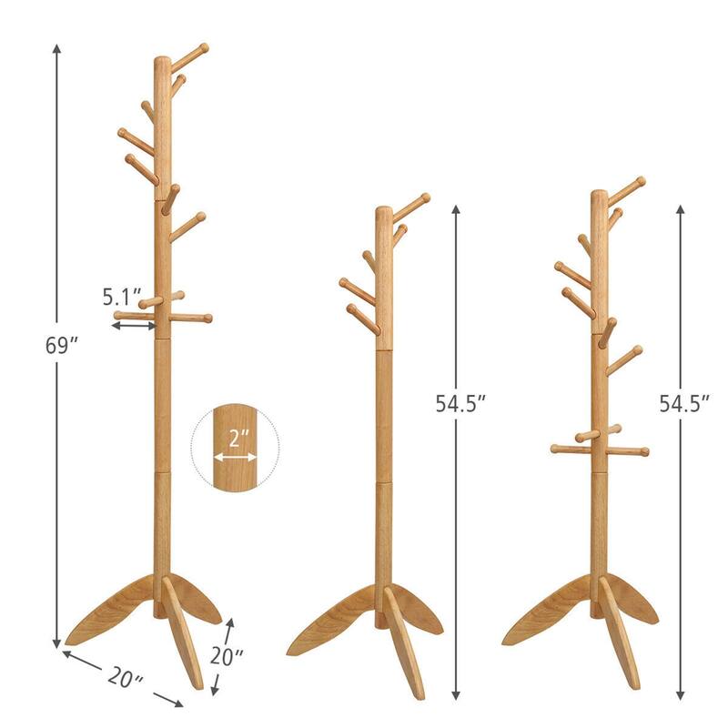 Gymax Wooden Coat Rack Hanger Hall Tree Entryway w/ 10 Hooks 2 Heights - See Picture Description