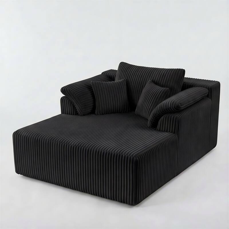 60" Chaise Lounge Chair, Oversized Boneless Corduroy Sofa Bed with Deep Seat, Indoor Sleeper Couch Reading Chair