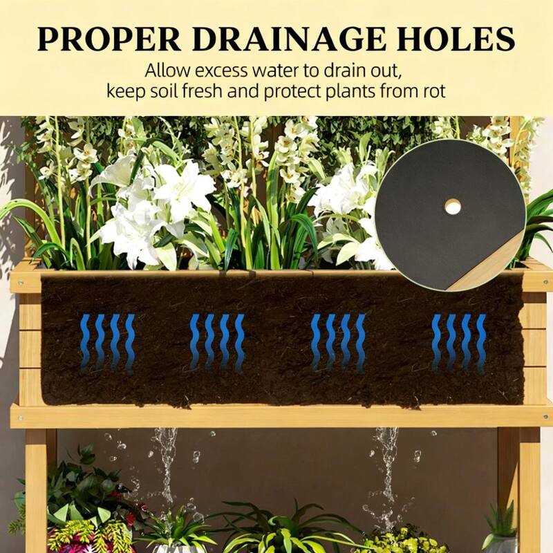 Raised Garden Bed Planter Box with Trellis, Carbonized Fir Wood