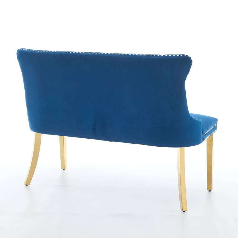 Velvet Double Dining Loveseat Bench, Kitchen & Dining Seating, 2-Seat Tufted Bench w/Handmade Buttons, Wing Back