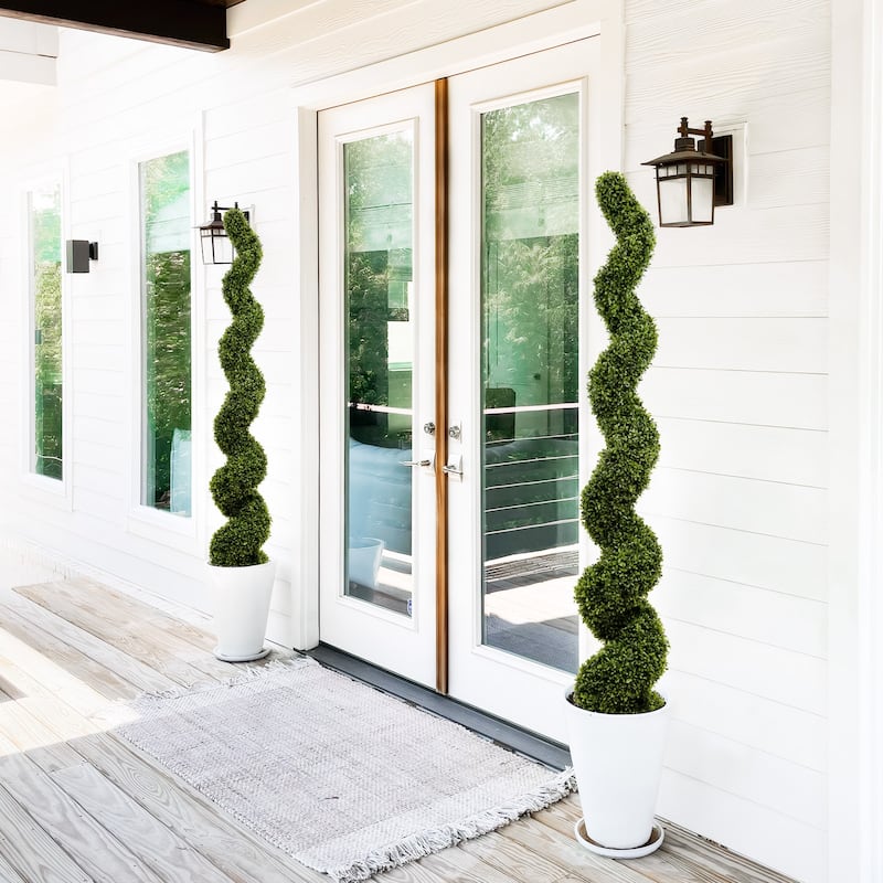 GDFStudio - Vallador Spiral Topiary Trees Artificial Boxwood UV Resistant Elegance（Set of 2）