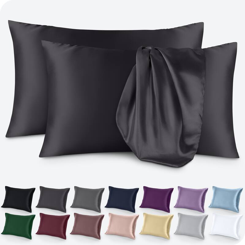 Bare Home Poly Satin Pillowcase Set for Hair and Skin (Set of 2) - Standard - Forged Iron Grey