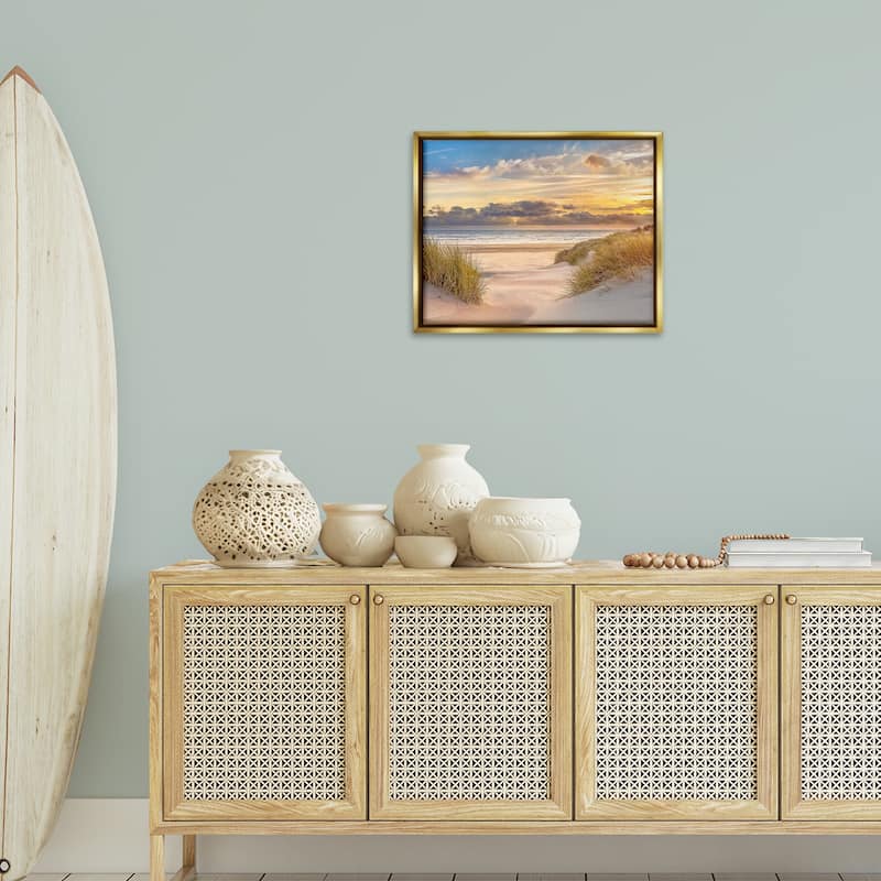 Stupell Serene Beach Between Dunes Framed Floater Canvas Wall Art Design By Mike Calascibetta