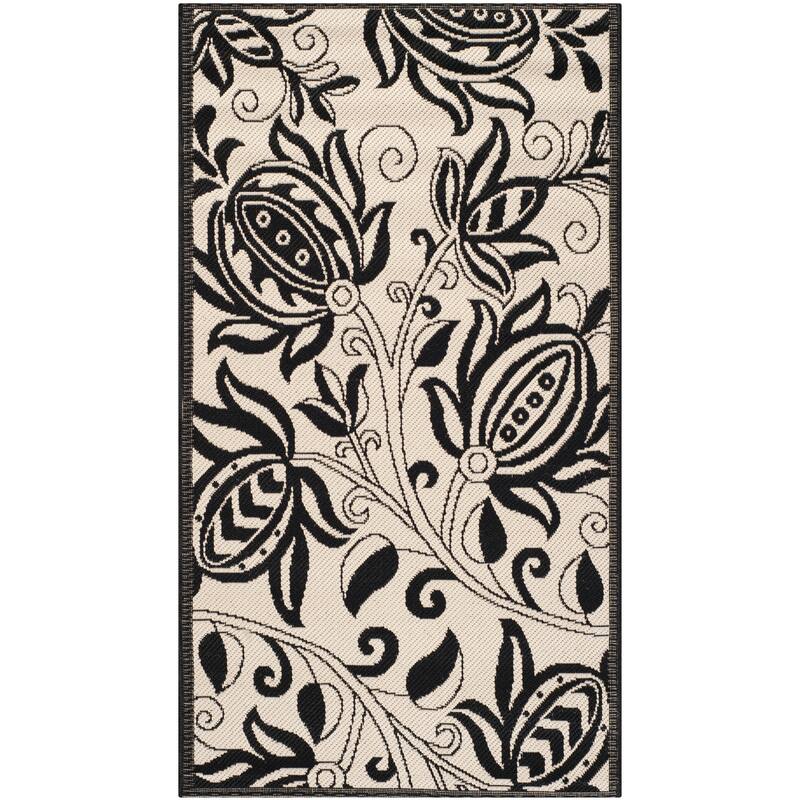 SAFAVIEH Courtyard Nasima Indoor/ Outdoor Patio Backyard Rug - 2'7" x 5' - Sand/Black