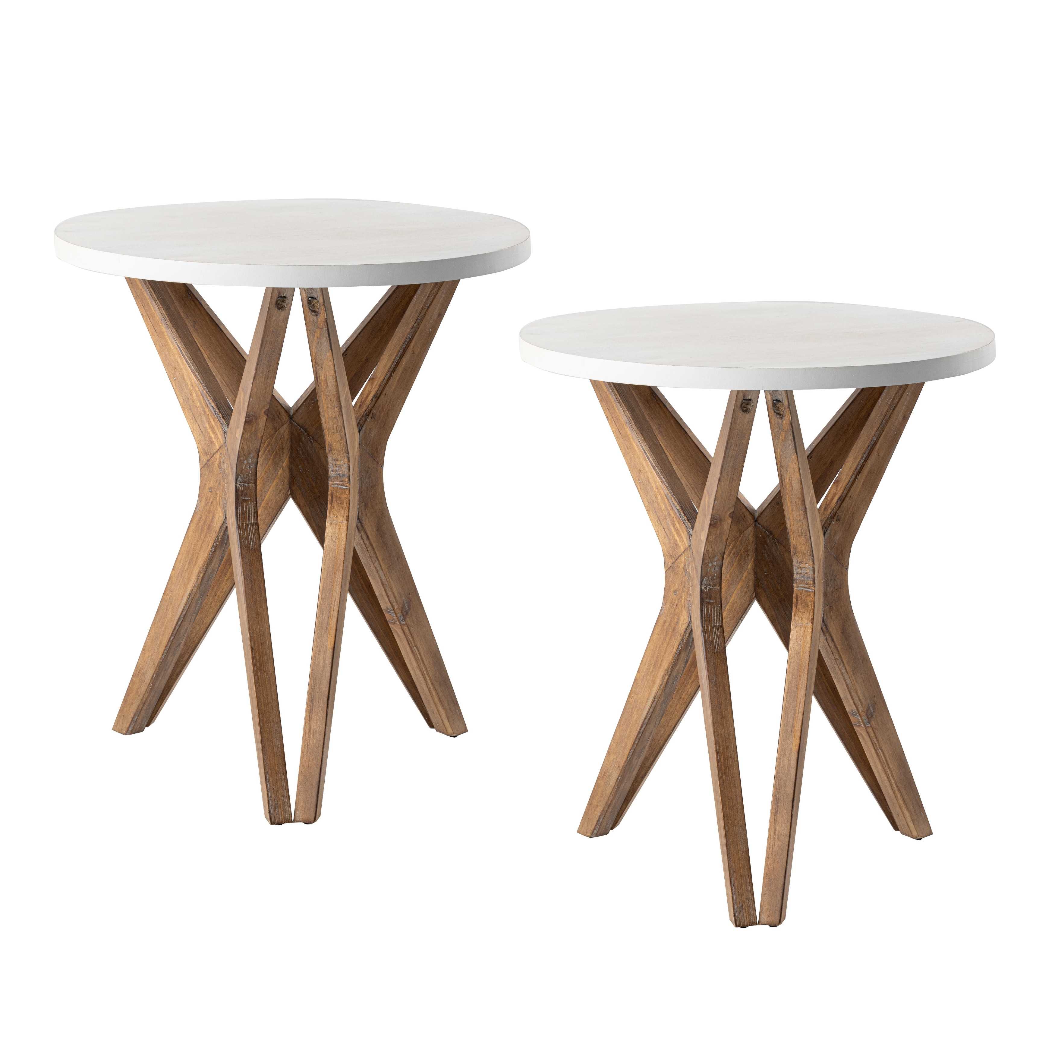 COZAYH Pedestal Farmhouse End Table Set of 2 Distressed White Top