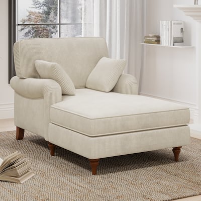 40.5"Oversized Chaise Lounge Chair with 2 Comfy Pillows Rolled Arms Corduroy Fabric Sleeper Sofa Chair for Living Room Bedroom