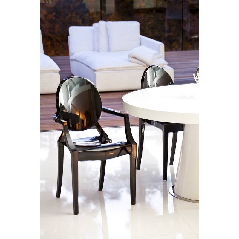 Nili Set of 4 Dining Armchairs, Oval Shape Back, Molded Seat, Black Finish