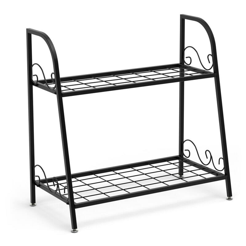 Gymax 2-tier Metal Plant Stand Shelf Flower Pot Holder Display Rack - 25'' x 12'' x 24.5''