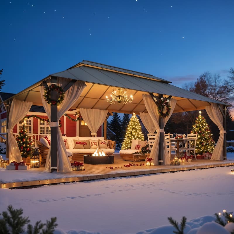 EROMMY Hardtop Gazebo, Waterproof Aluminum Pavilion with Netting & Curtains for Patio, Garden