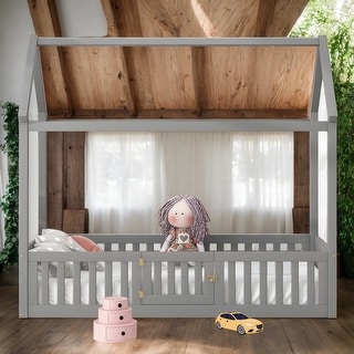 Twin Size House-Shaped Design House Bed with Fence