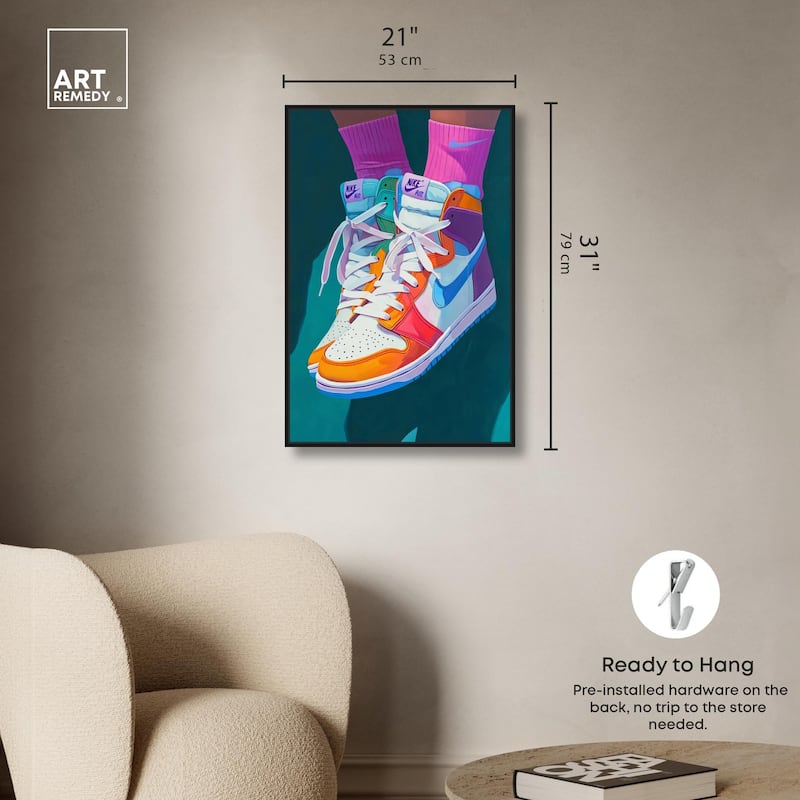 Colorful Sneaker Jump Canvas by Art Remedy