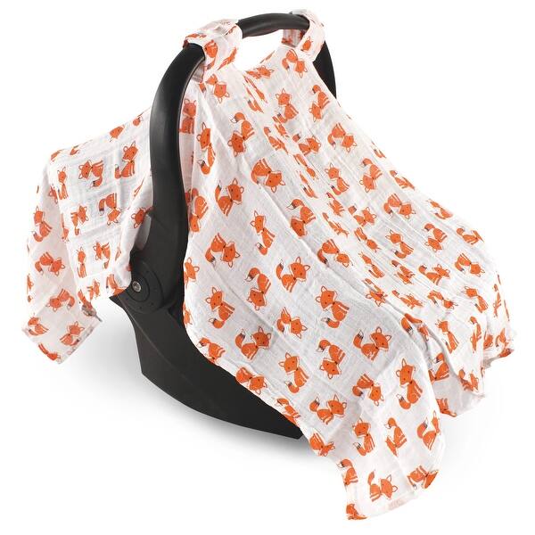 slide 1 of 1, Hudson Baby Infant Boy Muslin Cotton Car Seat and Stroller Canopy, Foxes, One Size - Foxes Foxes