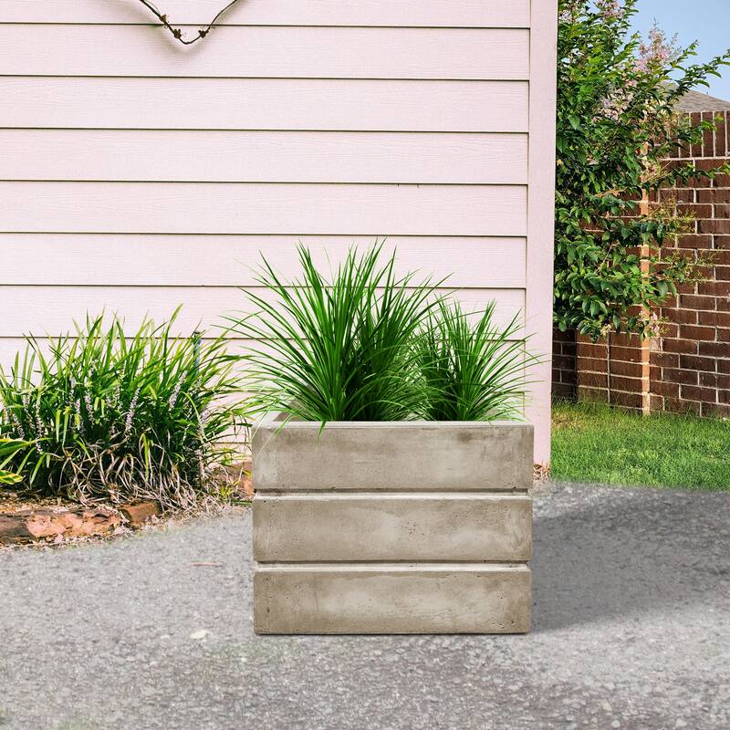 Durx-litecrete Lightweight Concrete Crate Light Gray Planter-Large - 17.7'x17.7'x15.2'