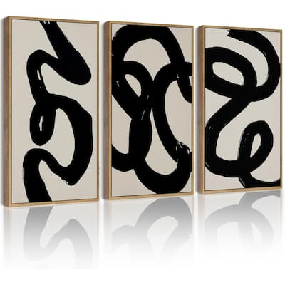 Black Abstract Wall Art Ink Wash Minimalist Lines