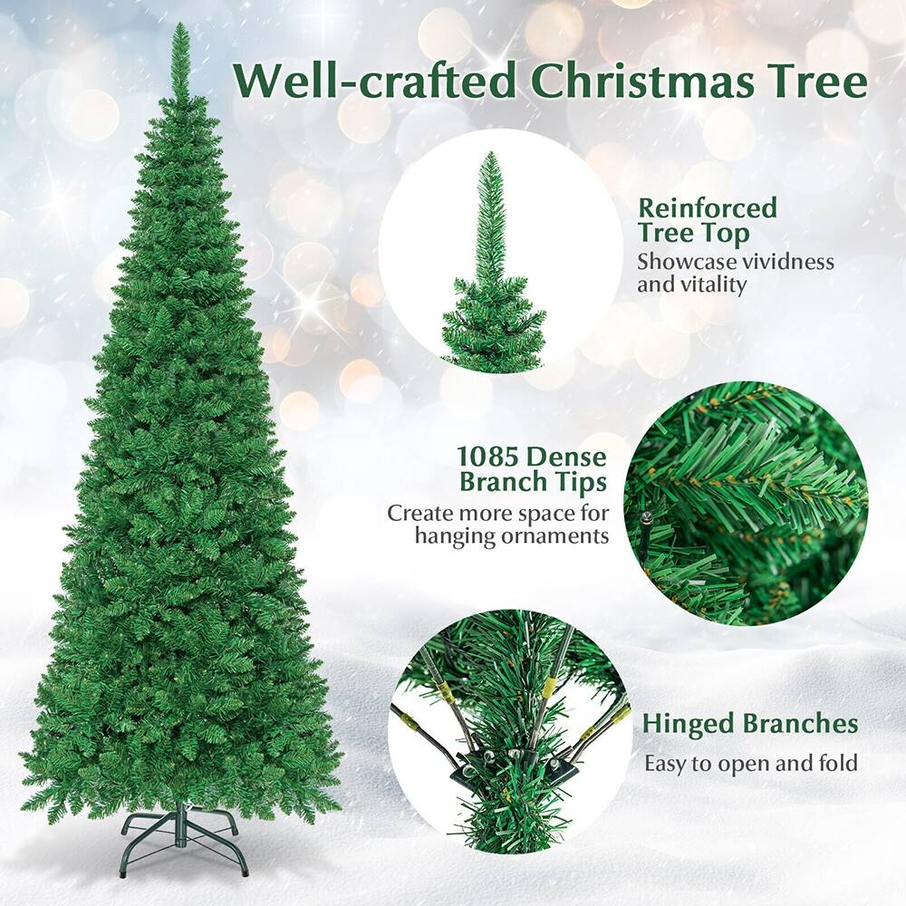 7.5ft PreLit Hinged Artificial Pencil Christmas Tree W/ White Lights