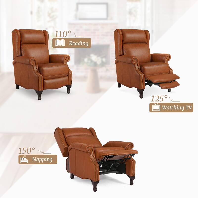 29.5-Inch Modern Recliner Chair,Genuine Leather Recliner With Comfortable Arms And Single Chair For Living Room,Beige/Blue/Brown