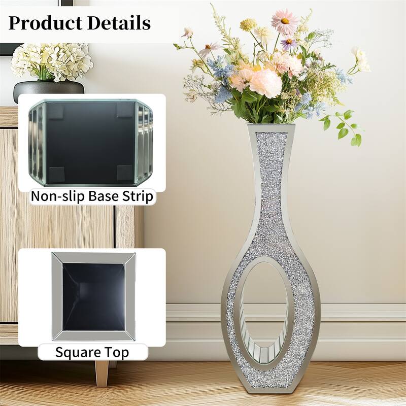 Tall Silver Mirrored Vase Decorative Crush Diamond Floor Vase Large Flower Grass Vase