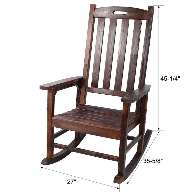 Wooden Oversized Porch Rocker Chair with Tall Backrest, High Back Smooth Rocking Chairs for Outdoor & Indoor
