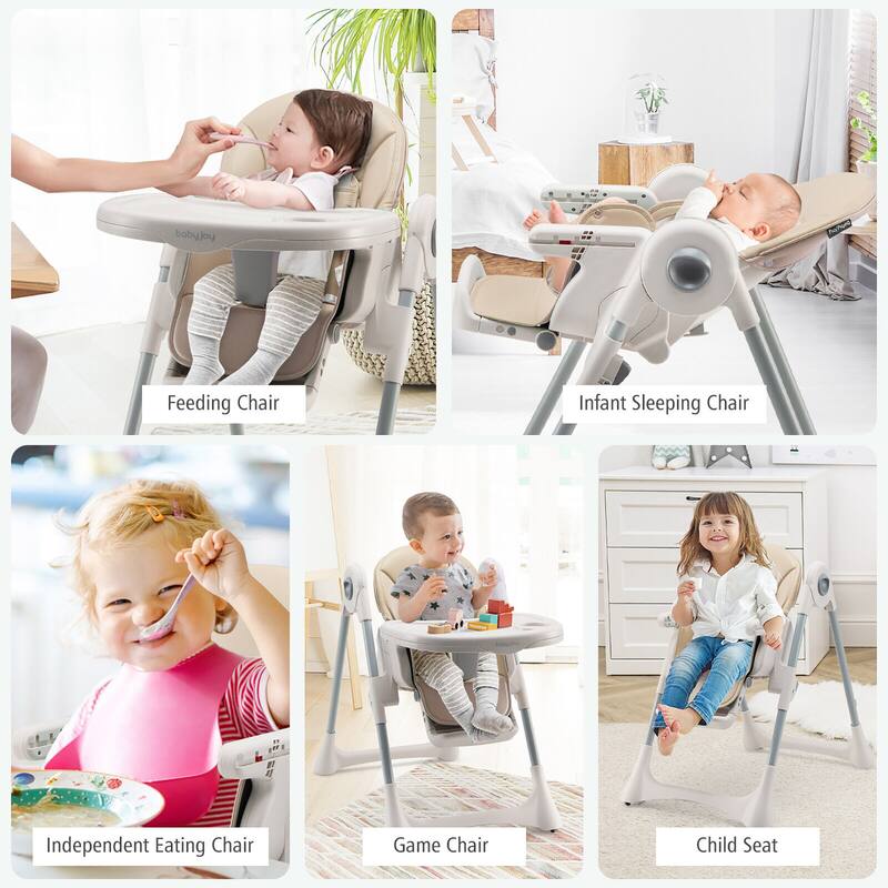 Gymax Baby High Chair Folding Baby Dining Chair w/ Adjustable Height &