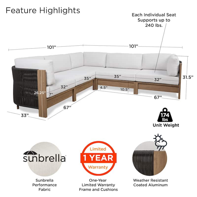 Stratton Outdoor 5-Piece Modular Sectional with Sunbrella Cushions