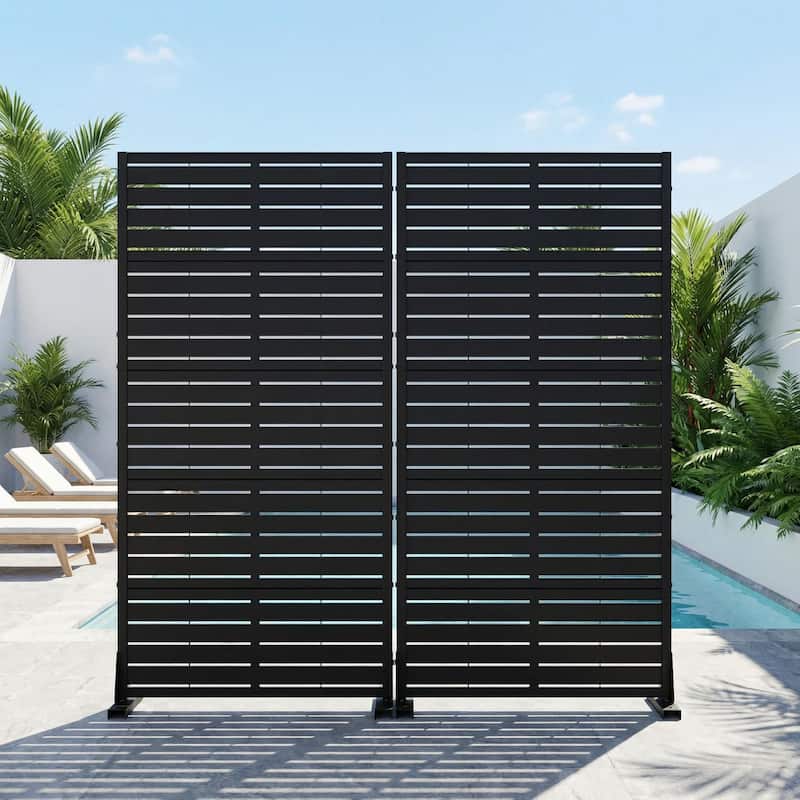 Outdoor Privacy Screen with Stand for Patio Garden Metal Fence Set of 2
