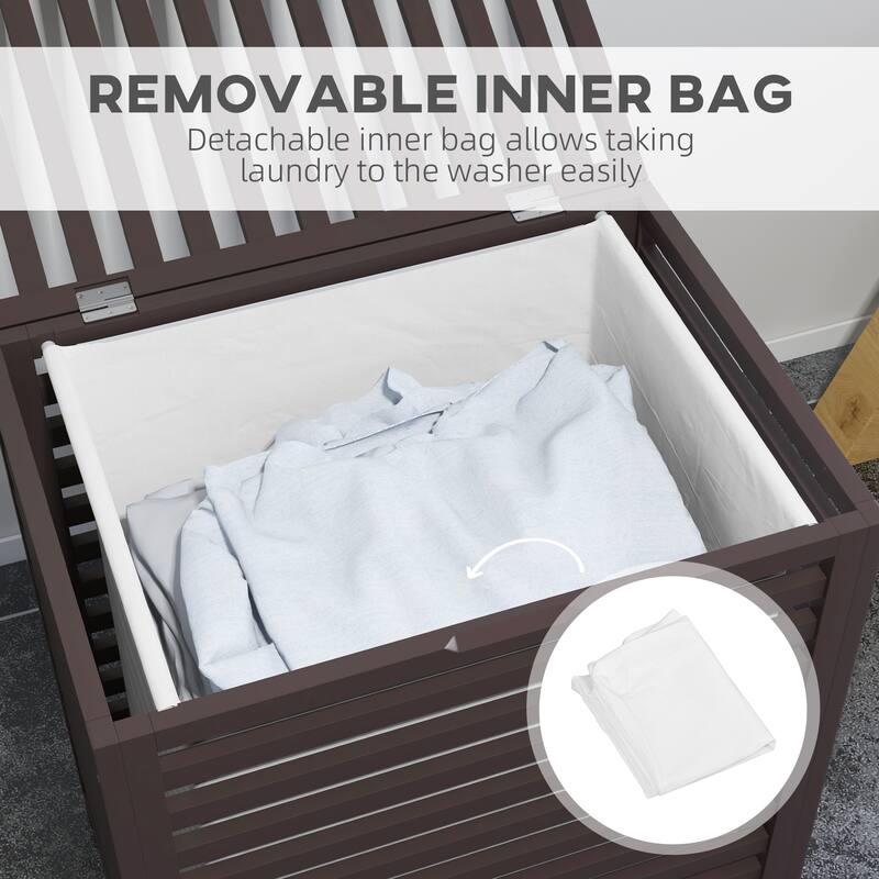 HOMCOM Bamboo Laundry Hamper with Lid and Removable Liner Bag