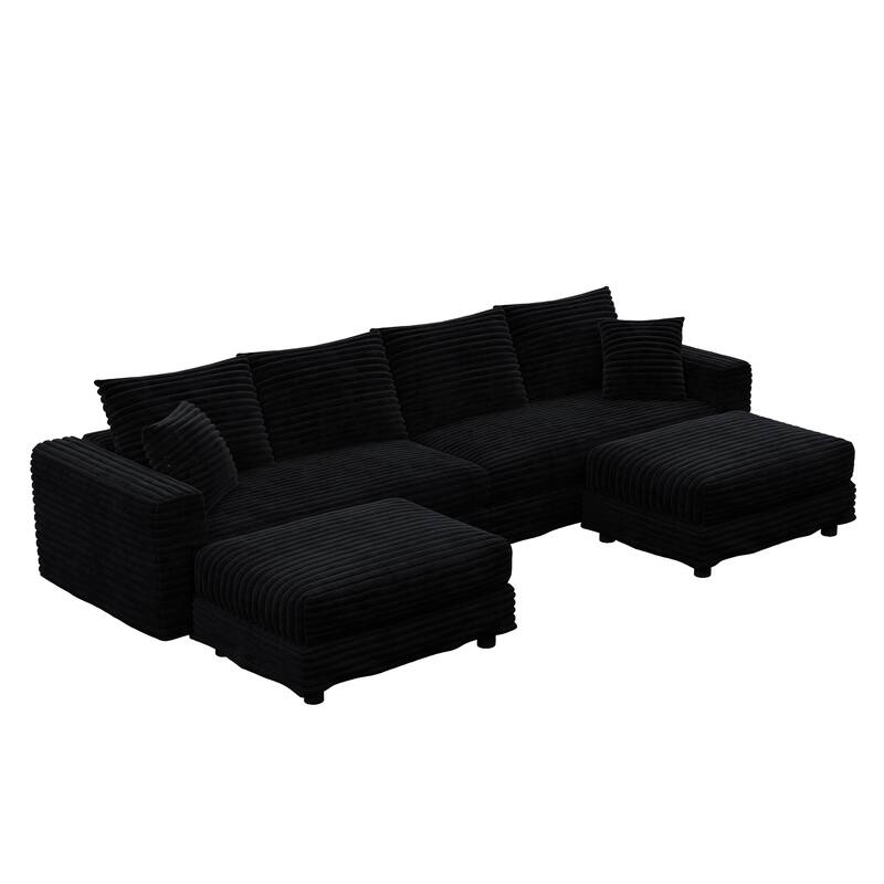 102.4" Corduroy Couch with Ottomans, 4 Seat Convertible Modular Sectional Sofa, Upholstered Couches with Pillows for Living Room