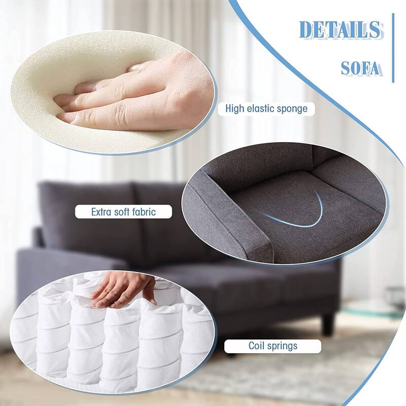 3 Seater Sofa Home, Modern Living Room Furniture Sofa in Dark Grey Fabric