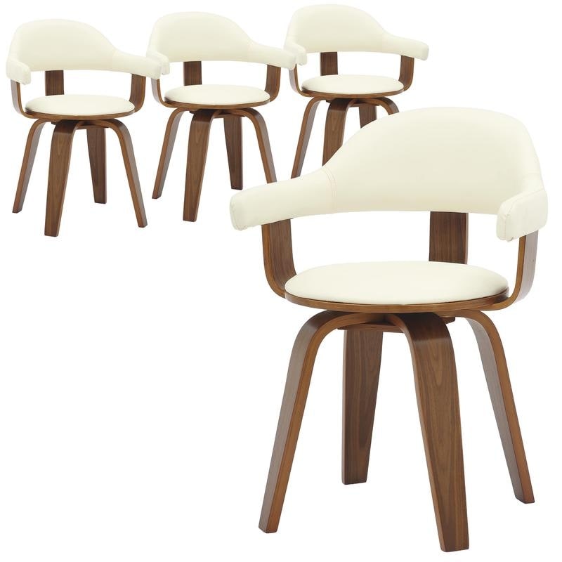 Brivo Modern Swivel Dining Chair Set of 4 - Solid Wood Frame Open Curved Back Leather - Accent Upholstered Armchairs Home Room