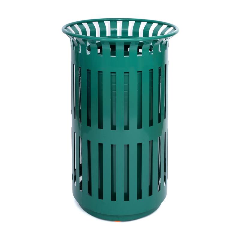 Commercial Outdoor Slatted Steel Trash Can with Inner Bin - Green