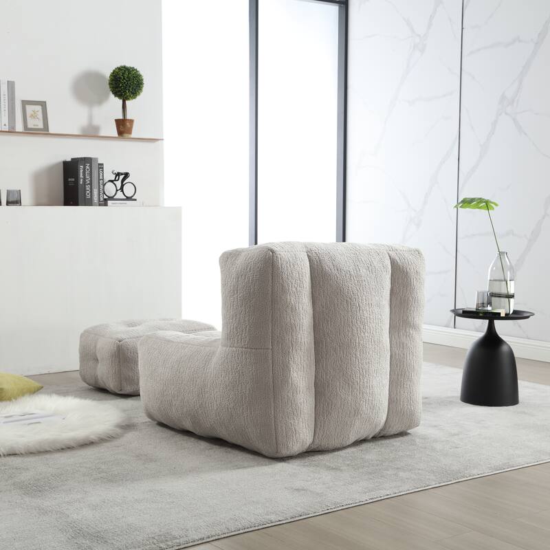 Fluffy Bean Bag Chair with Memory Foam and Ottoman, Super Soft Velvet Bean Bag for Adults & Kids, Comfortable Lazy Sofa