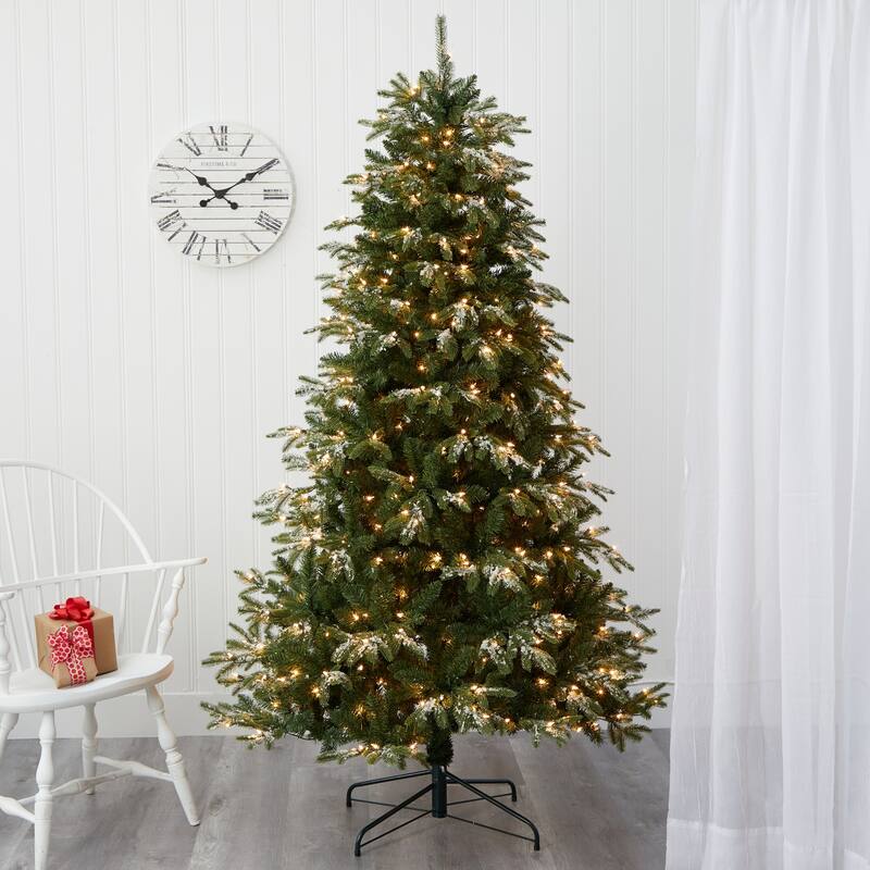 7ft. Snowed Grand Artificial Christmas Tree with 500 Clear Lights & 1050 Branches - Winter Wonderland Holiday X-Mas Tree