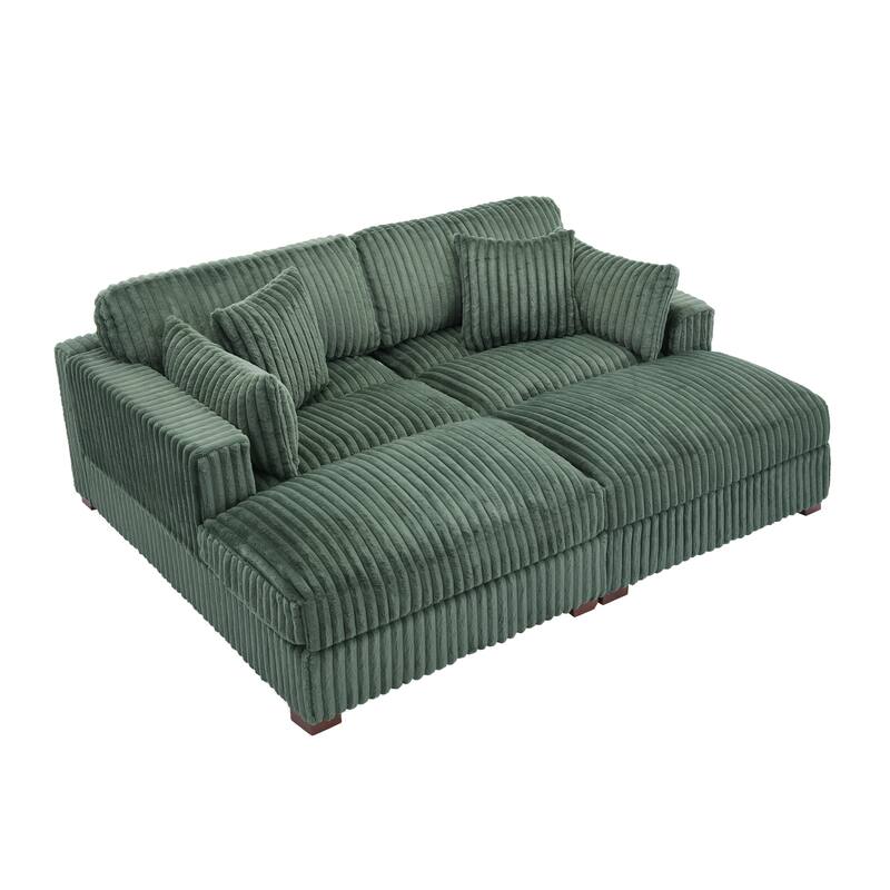 Modern Modular Flannel Fabric Upholstered Sectional Sofa with Square Arm