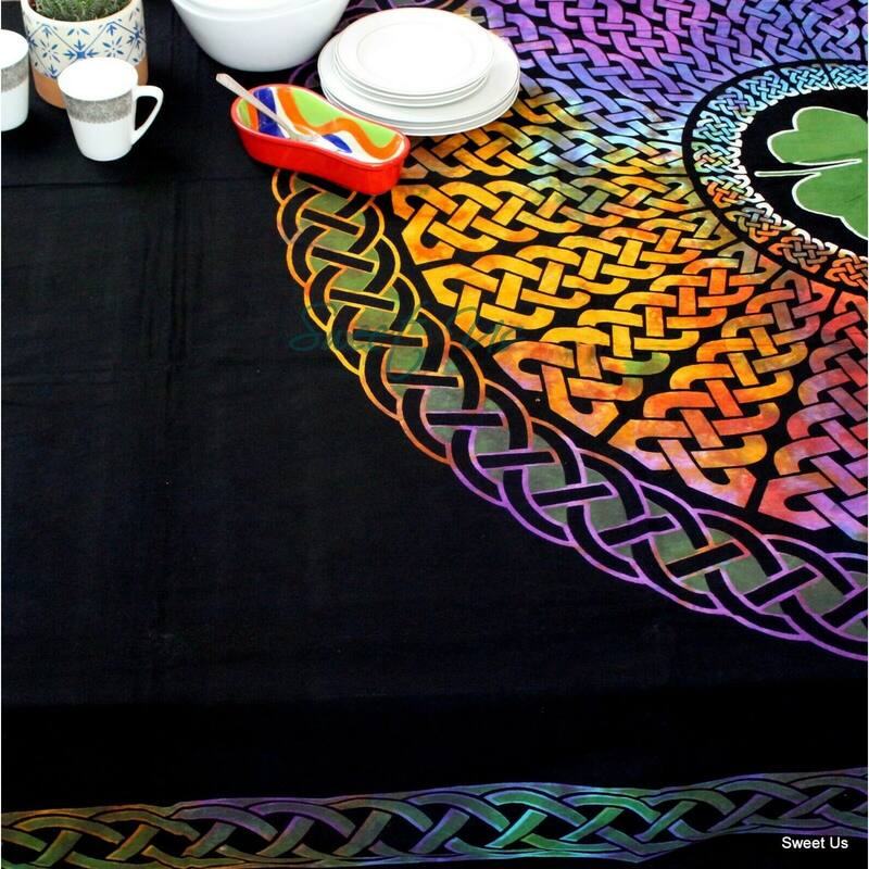 Tie-Dye Cotton Lucky Clover Celtic Tablecloth Collection
