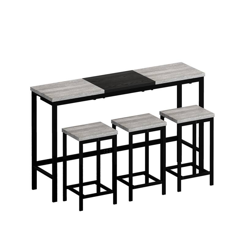 Counter Height Extra Long Dining Table Set with 3 Stools