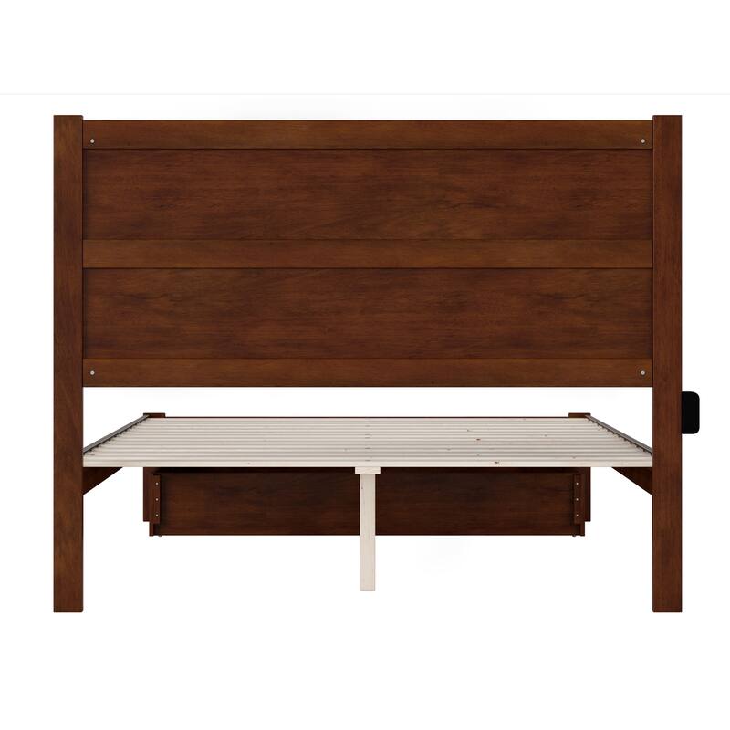Walnut Platform Bed with Storage Drawer - Modern Wood Slat Bed Frame - HomeStock Noho