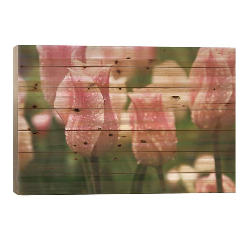 Tulips after the Rain Print On Wood by Laura Marshall - Multi-Color - 26x40x1.5