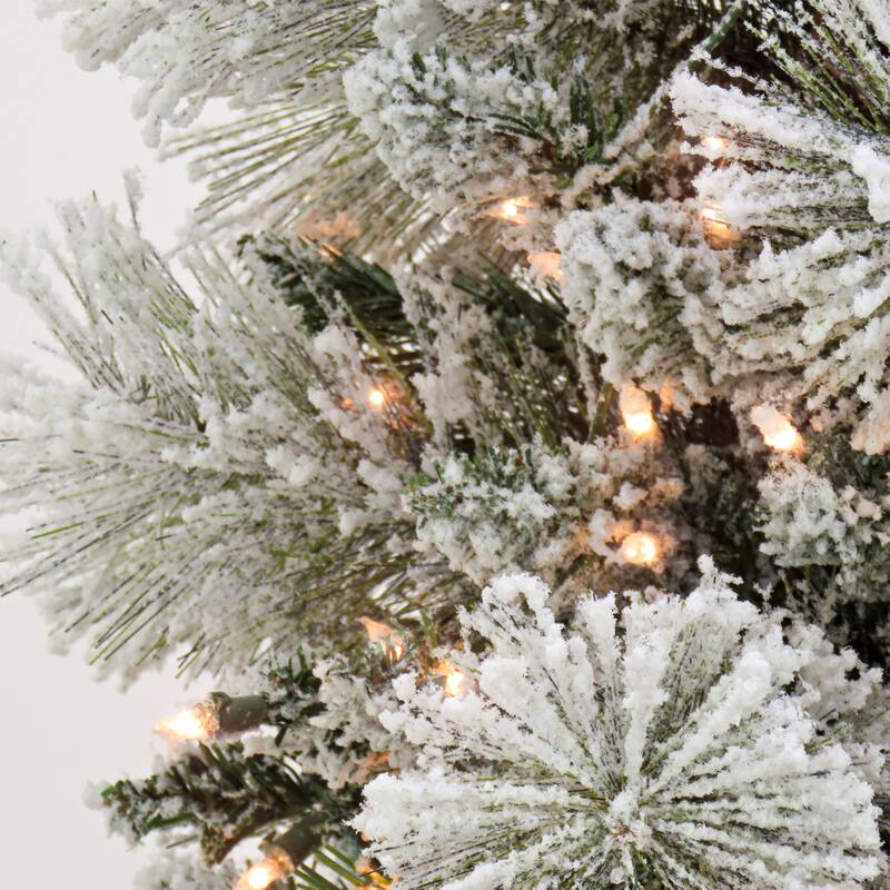 National Tree Company 6.5 ft. Pre-lit Artificial Snowy Yorkshire Hinged Tree, 650 Clear Lights-UL - 6.5 Foot