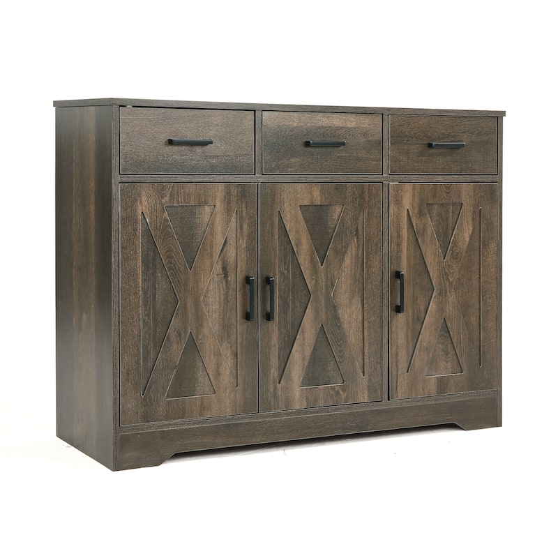 Barn Door Buffets Storage Cabinet Sideboards with 3 Drawers