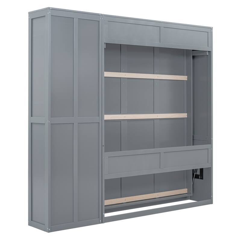 Queen Size Murphy Wall Bed with Adjustable Shelves, Space-Saving Foldable Design, Dual Piston Metal Mechanism