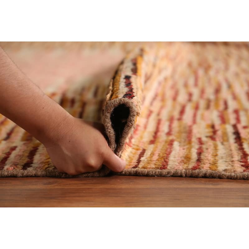Geometric Orange Moroccan Oriental Rug Handmade Wool Carpet - 8'7" x 9'9"