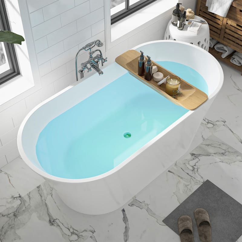 Vanity Art 62" Acrylic Freestanding Bathtub Stand Alone Soaking Tub with Pop-up Drain