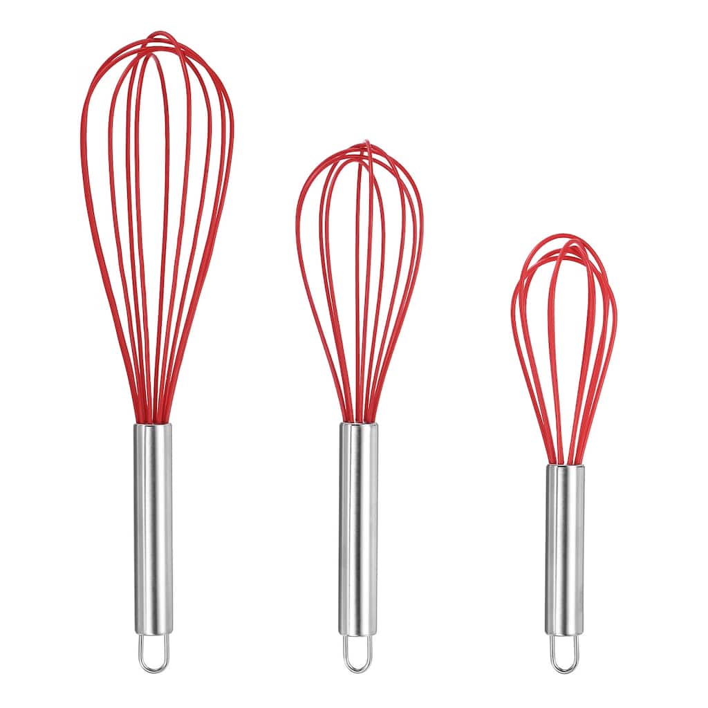 3Pcs Silicone Whisk 8" 10" 12" Kitchen Whisk Wire Whisks Beater