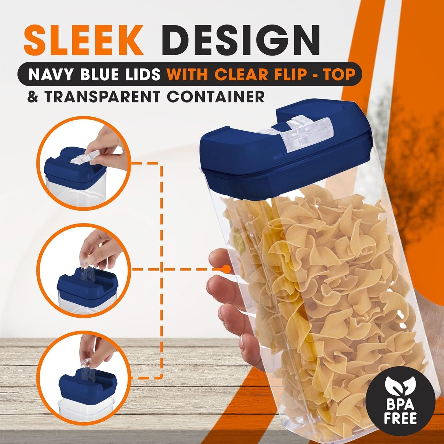 Clear Glass Food Storage 30 Piece Set with Navy Lids BPA-free